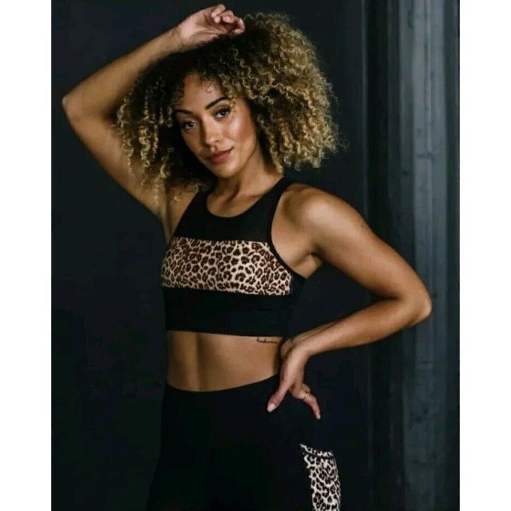 Zyia Active Size M Black Leopard All Star Sports Bra High Neck One More Rep Zip